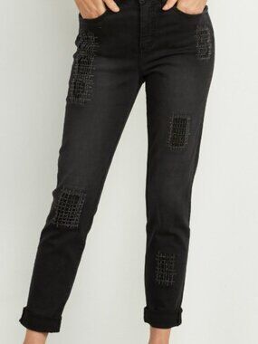 Joseph Ribkoff Rhinestone Embellished Patchwork Jeans Charcoal Black 204959